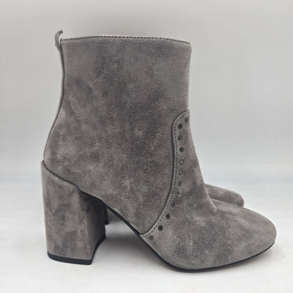 Coach Farrah Grey Suede Boot Heeled Ankle Boots Booties Sz 6 New Studded Chic